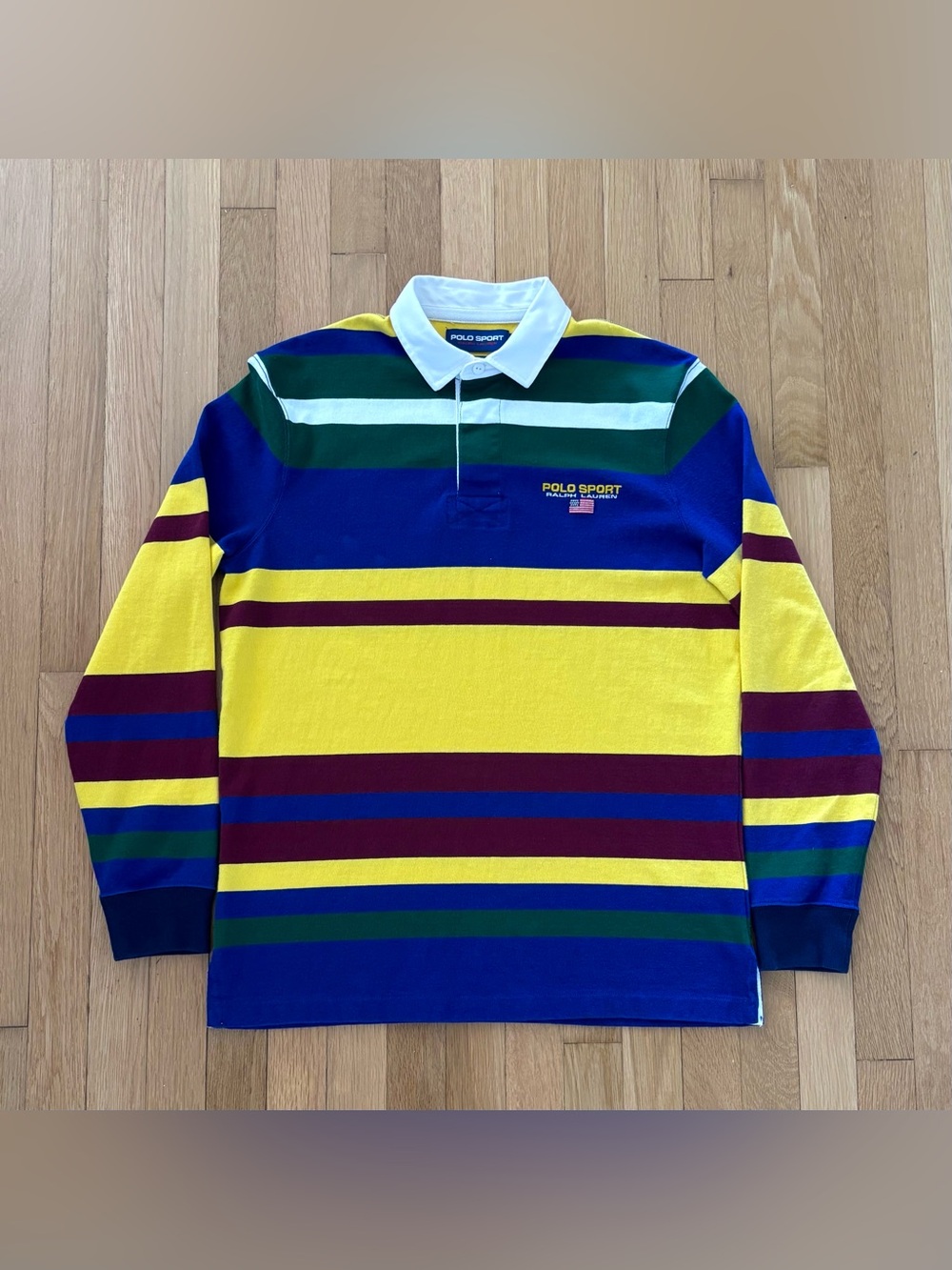 Polo Sport Ralph Lauren Rugby Shirt Striped Colorblock Classic Fit Medium USA